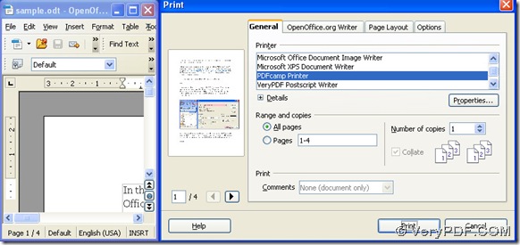 select PDFcamp Printer Pro on print panel