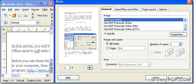 select print and select PDFcamp Printer Pro
