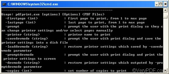 The basic usage of VeryPDF PDFPrint Command Line