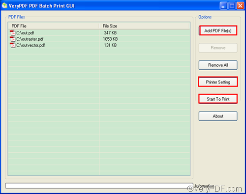 The interface of VeryPDF PDF Batch Print GUI