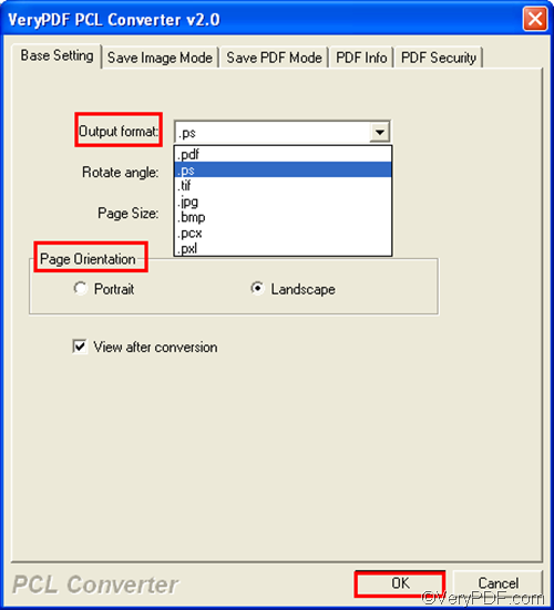 set optiosn to convert PX3 to PS and set page orientation