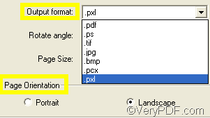 set page orientation and output format