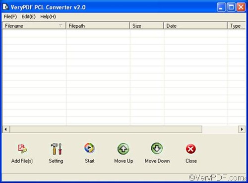 interface of the registered version of verypdf pcl converter
