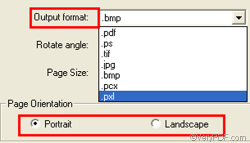 set options  to convert PCL to PXL and set page orientation
