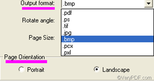 set options to convert PX3 to BMP and set page orientation