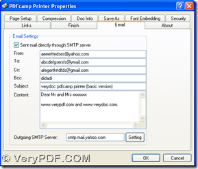 eidt email sender and receiver, content, SMTP server on properties panel