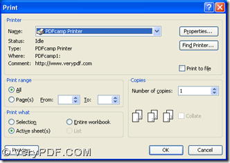 select 'PDFcamp Printer' and click "Properties"