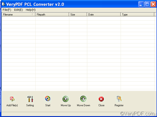 the interface of VeryPDF PCL Converter 