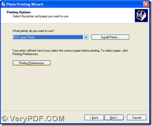 select "PDFcamp Printer" and click "Printing Preferences"