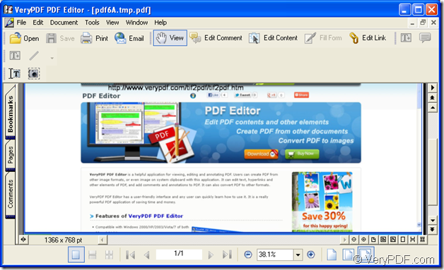 user interface of PDF Editor