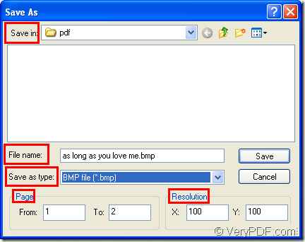 save pdf as bmp in Save as dialog box