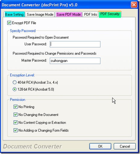 option menu of Document Converter