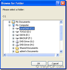 Browse for folder dialog box