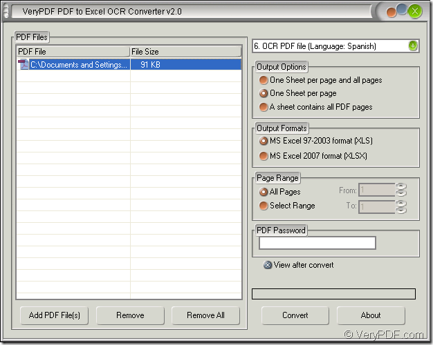 main interface of PDF to Excel OCR Converter