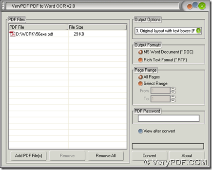interface of PDF to Word OCR Converter for conversion of PDF to Word