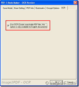OCR Tab in PDF E-Book Maker-OCR Version dialog box