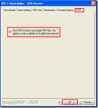 OCR tab of PDF E-Book Maker-OCR Version dialog box