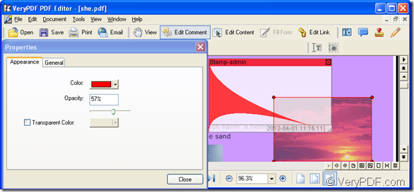 edit pdf stamp in PDF Editor main window