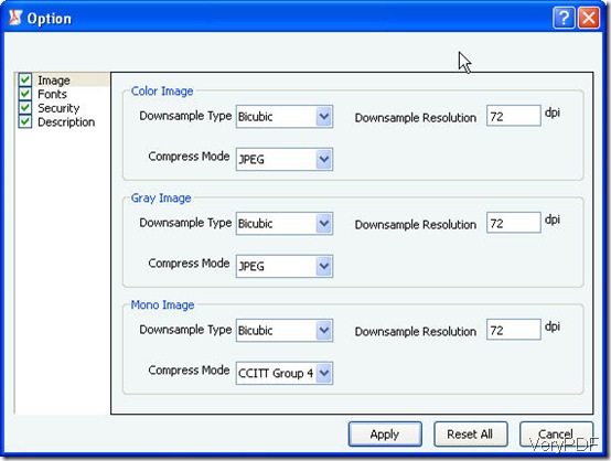 options of PDF compressor