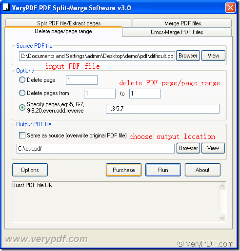 delete PDF page with VeryPDF PDF Split-Merge