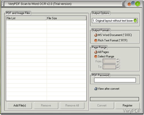 interface of Scan to Word OCR Converter