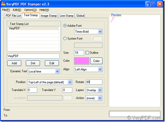 stamp PDF with text in VeryPDF PDF Stamp