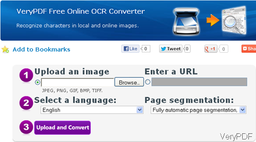 Software interface of free online OCR Converter