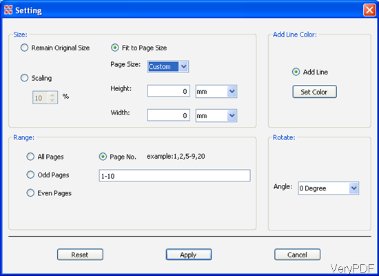 Setting menu of PDF Stitcher