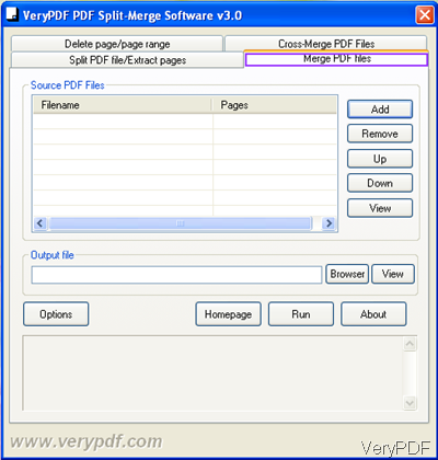 software interface of PDF Split-Merge