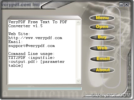 GUI interface of VeryPDF Free Text to PDF Converter