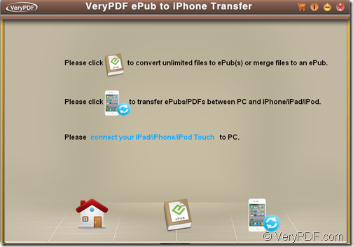 the main interface of  VeryPDF ePub to iPhone Transfer
