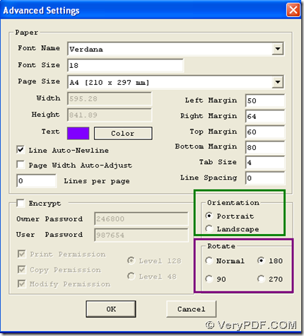 Set PDF rotation during freely converting text to PDF with GUI
