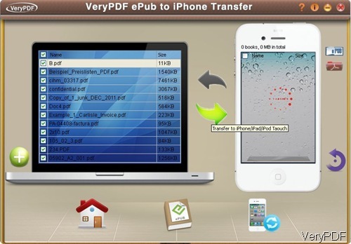 software interface of ePub Transfer