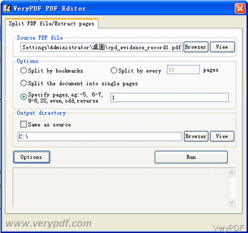 Split PDF File menu tab