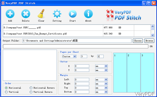 software interface of PDF Stitcher