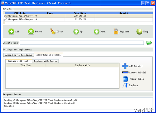 software interface of PDF Text Repalcer