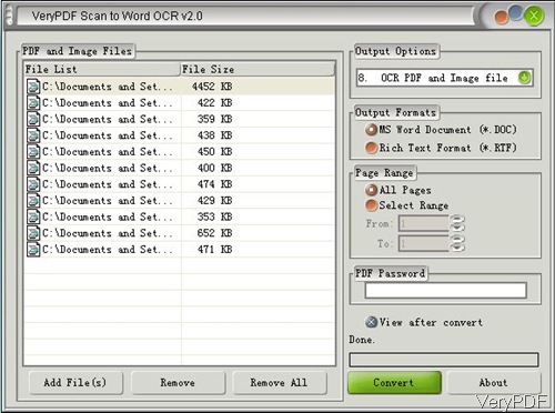 software interface of Scan to Word
