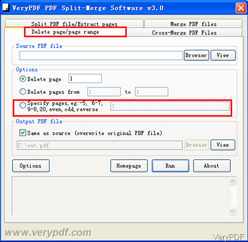 software interface of PDF Split-Merge