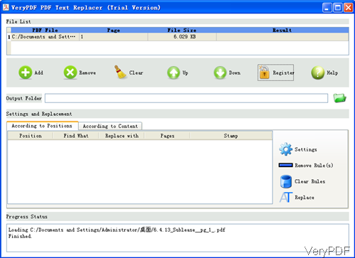 software interface of PDF Text Replacer