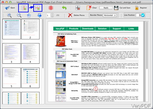 PDF Page Cut software interface
