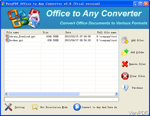 software interface of Office to Any Converter