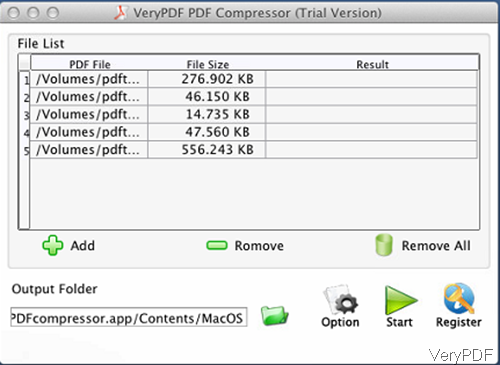 software interface of PDF Compressor