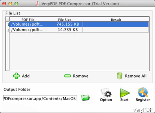 software interface of PDF compressor