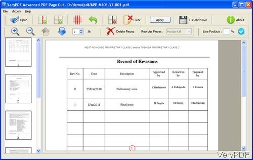 software interface of PDF page Cut