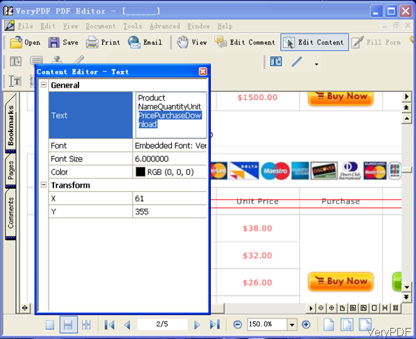 software interface of PDF Editor
