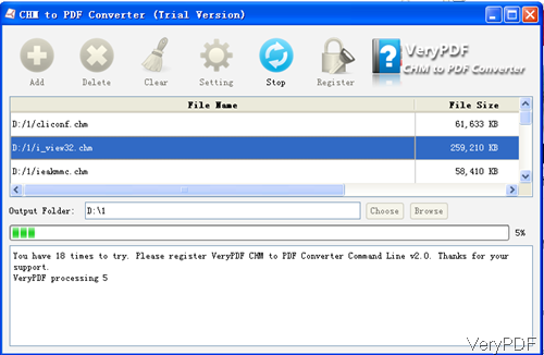 software interface of CHM to PDF