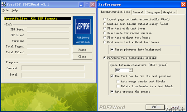 software interface of PDF to word