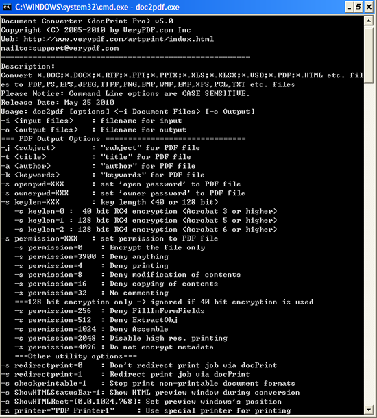 command line interface of Document Converter