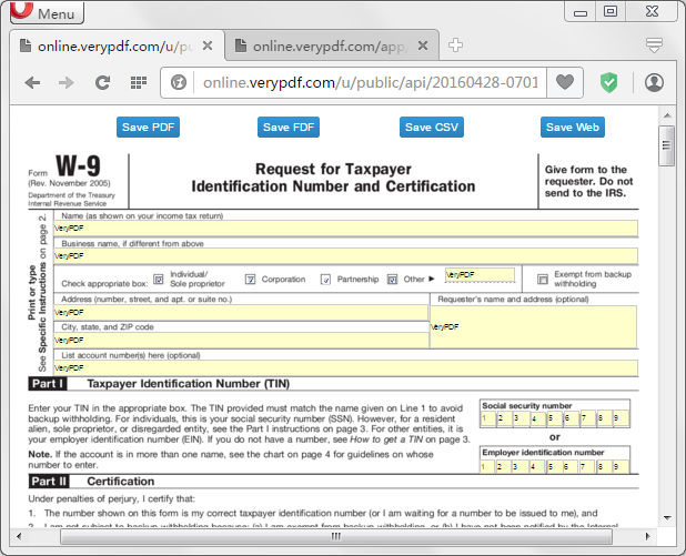 The main screenshot of Cloud Based HTML5 PDF Form Filler
