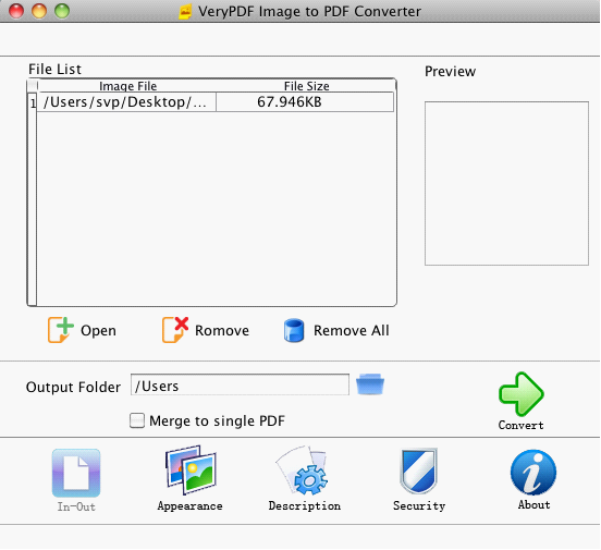  Interface of BMP to PDF Converter for Mac OS X